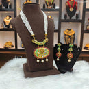 Heera Jewellers Gold Plated Austrian Stone & Pota Stone Moti Long Necklace Set