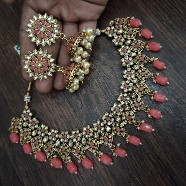 Heera Jewellers Gold Plated Kundan Stone & Beads Designer Choker Necklace Set