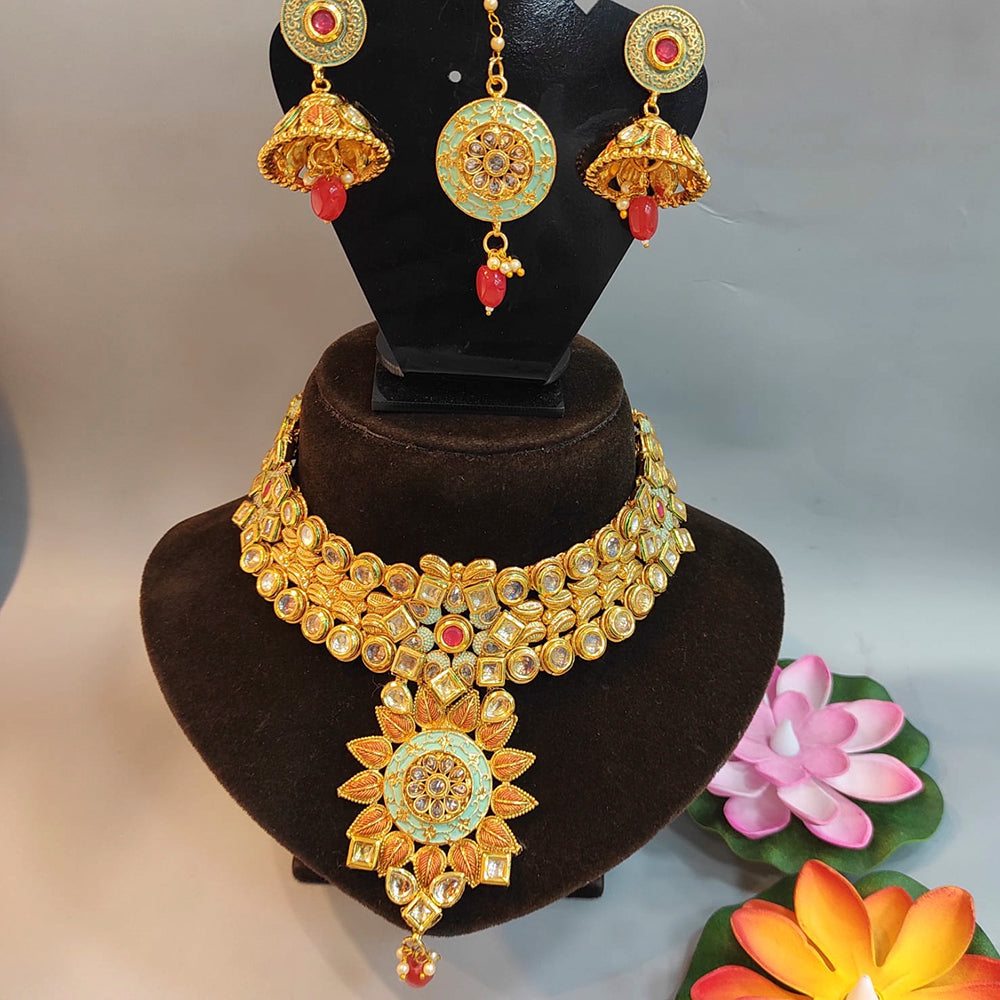 Heera Jewellers Gold Plated Ad Stone Designer Choker Necklace Set