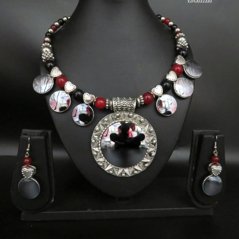 Heera Jewellers Navratri Special Oxidised Mirror Stylish Necklace Set