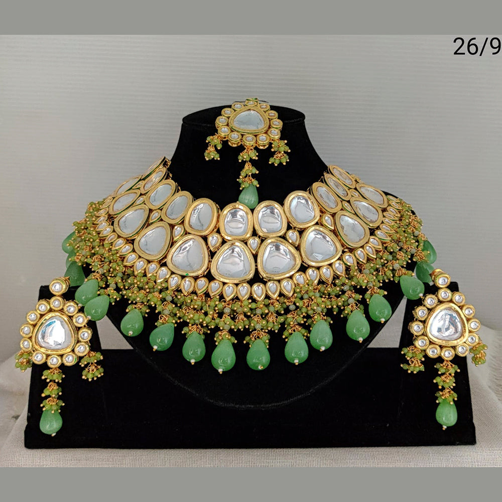 Heera Jewellers Gold Plated Kundan & Beads Designer Choker Necklace Set