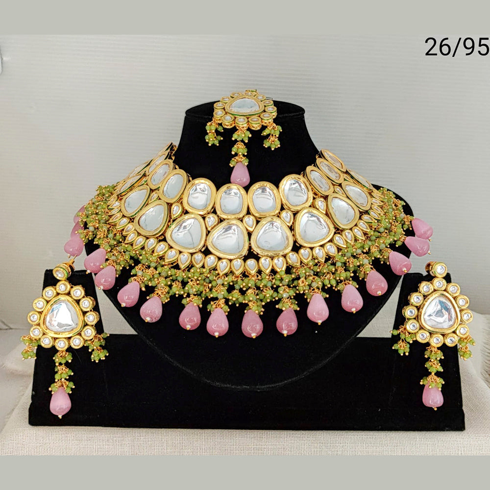 Heera Jewellers Gold Plated Kundan & Beads Designer Choker Necklace Set