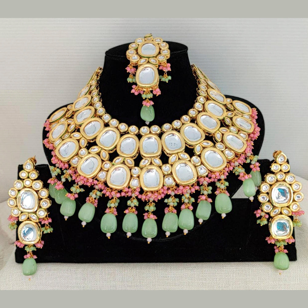 Heera Jewellers Gold Plated Kundan & Beads Designer Choker Necklace Set