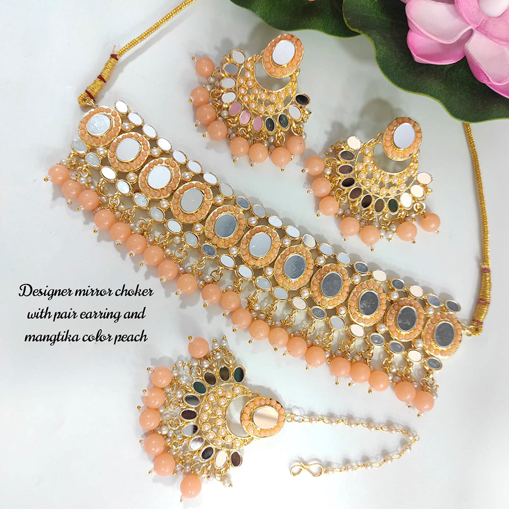 Heera Jewellers Gold Plated Mirror & Beads Necklace Set