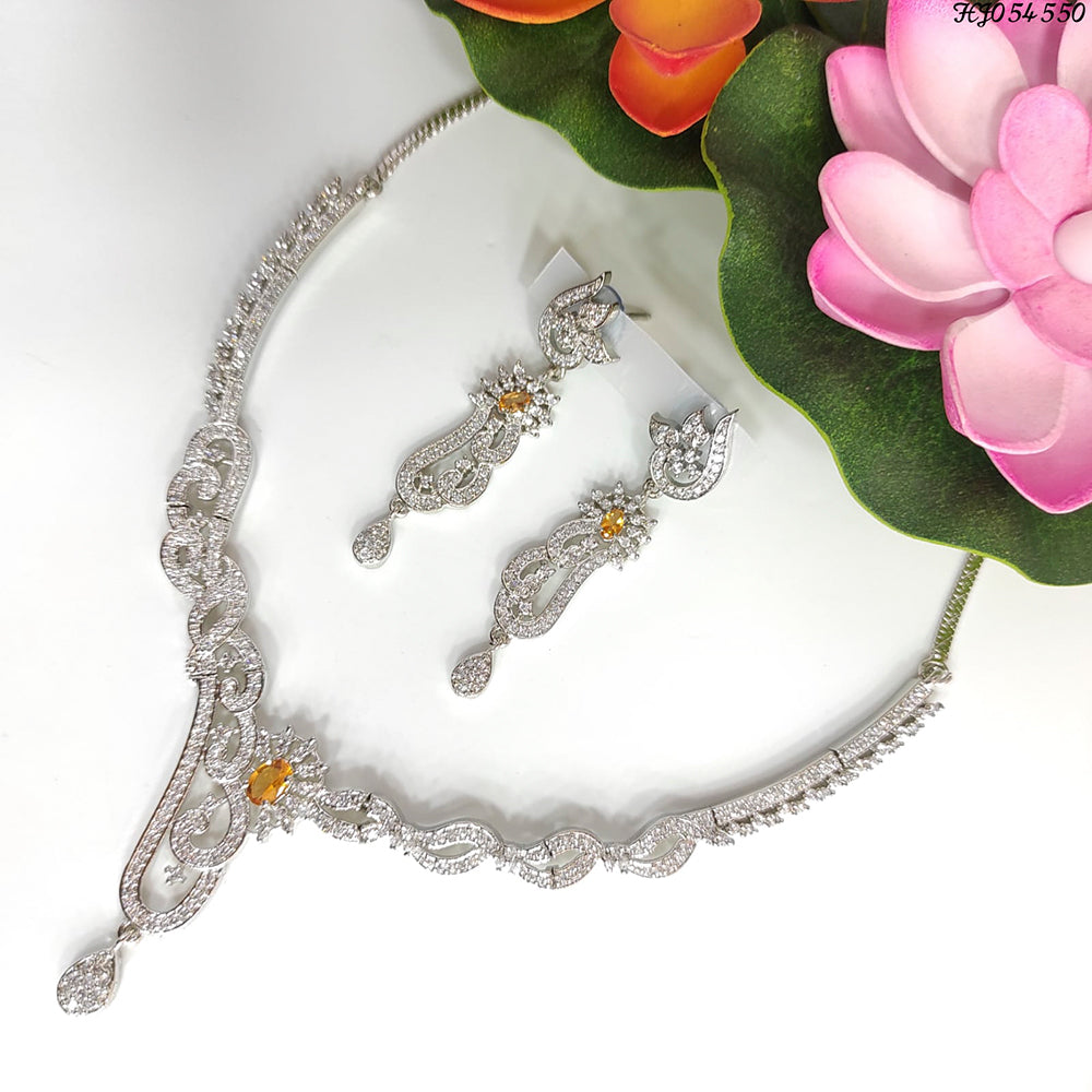 Heera Jewellers Silver Plated American Diamond Necklace Set