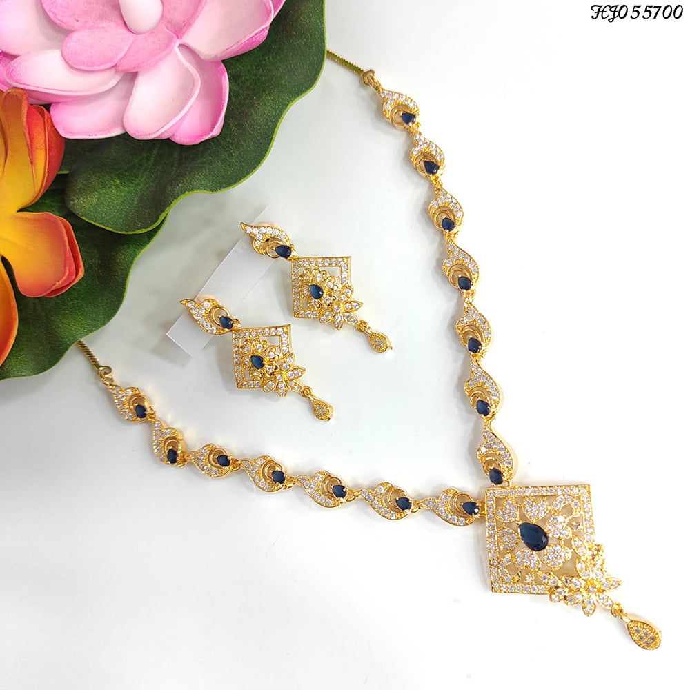 Heera Jewellers Gold Plated American Diamond Necklace Set