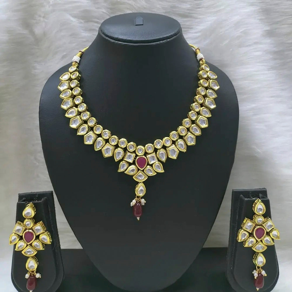 Heera Jewellers Gold Plated Kundan Stone Necklace Set