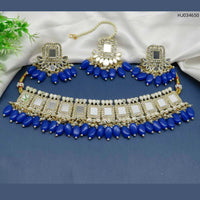 Heera Jewellers Gold Plated Mirror & Beads Designer Choker Necklace Set With Maangtikka