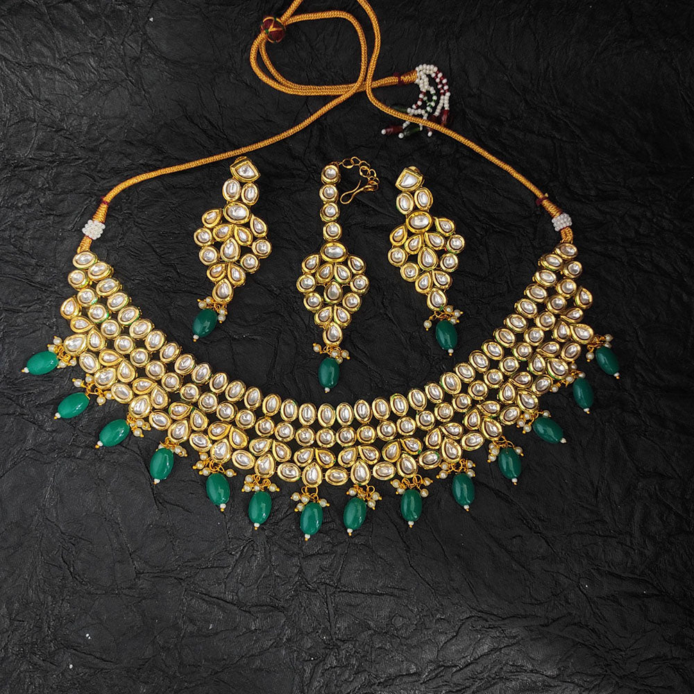 Heera Jewellers Gold Plated Kundan Stone & Beads Necklace Set