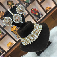 Heera Jewellers Gold Plated Crystal Stone & Pearl Choker Necklace Set