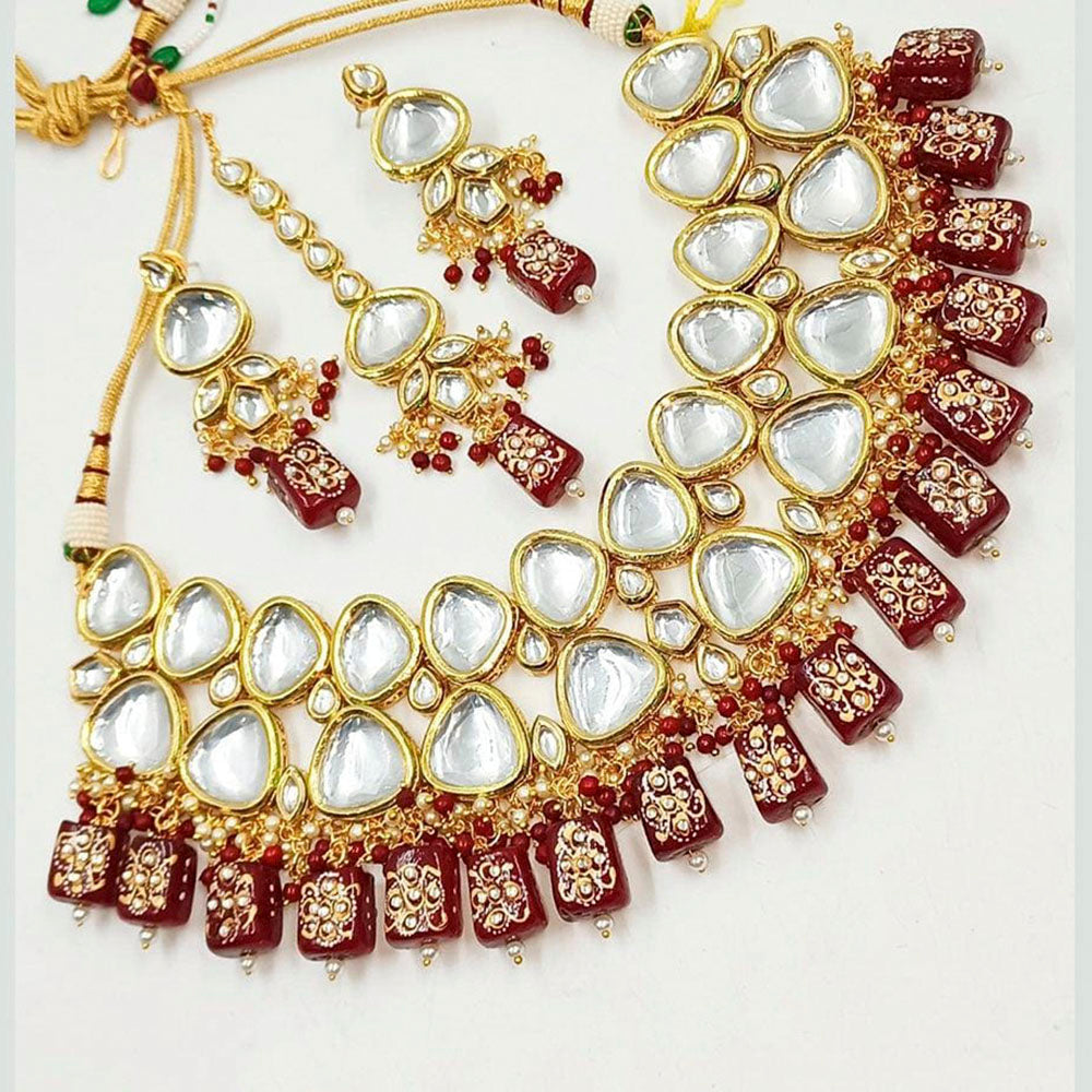 Heera Jewellers Gold Plated Kundan Stone & Beads Choker Necklace Set