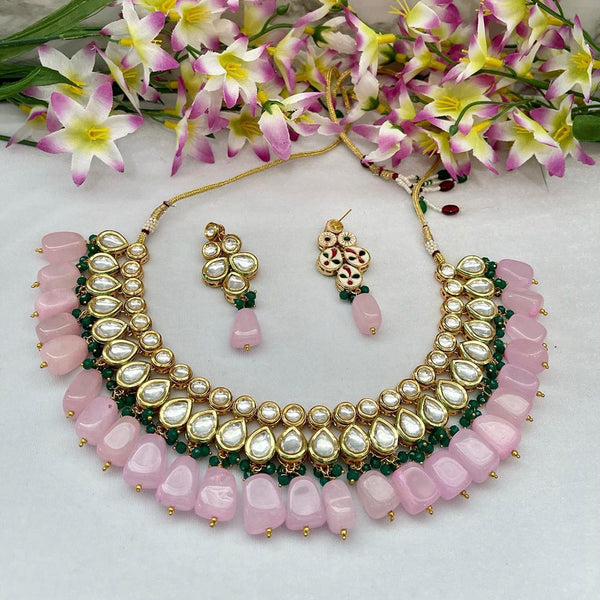 Heera Jewellers Gold Plated Kundan Stone & Beads Choker Necklace Set