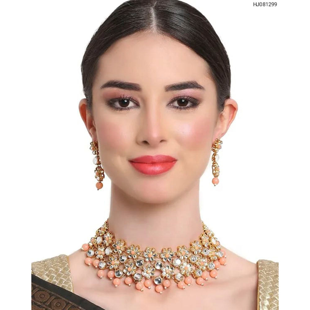 Heera Jewellers Gold Plated Kundan Stone & Beads Necklace Set