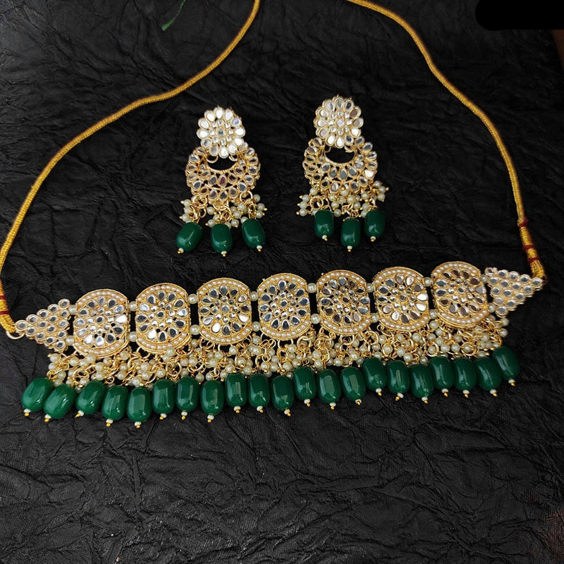 Heera Jewellers Gold Plated Mirror  & Beads Necklace Set