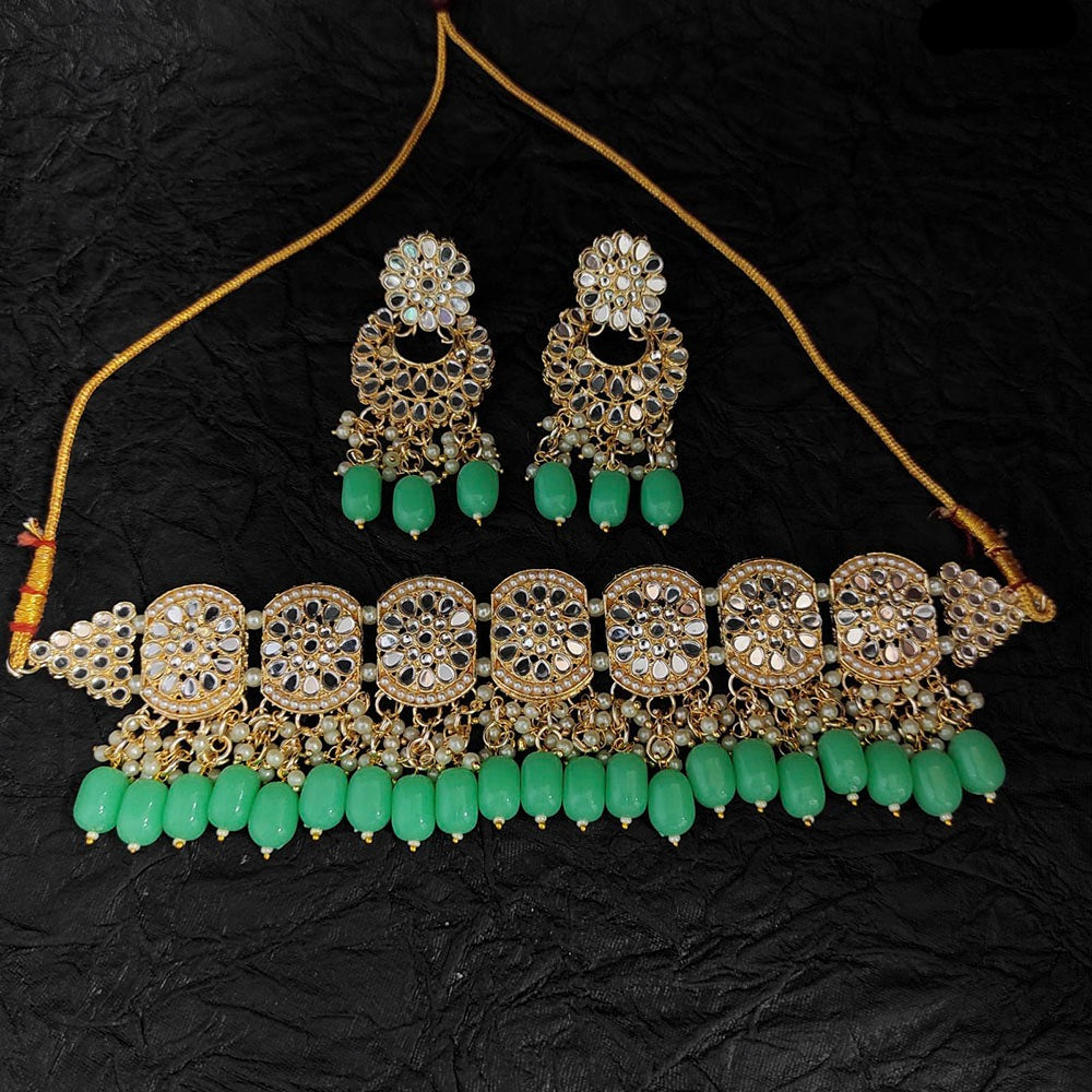 Heera Jewellers Gold Plated Mirror  & Beads Necklace Set