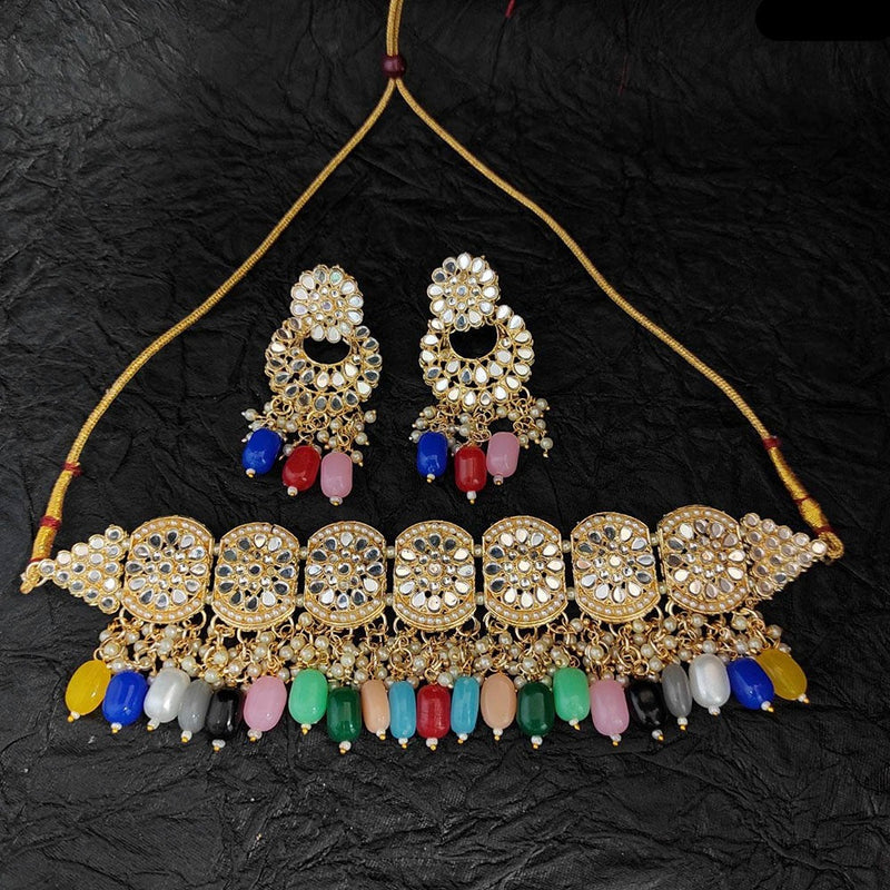 Heera Jewellers Gold Plated Mirror  & Beads Necklace Set