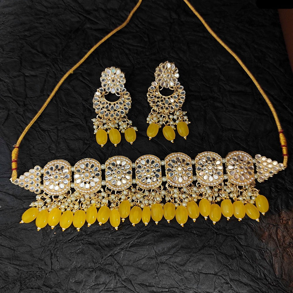 Heera Jewellers Gold Plated Mirror  & Beads Necklace Set