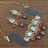 Heera Jewellers Gold Plated Kundan Stone & Beads Choker Necklace Set