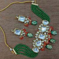 Heera Jewellers Gold Plated Kundan Stone & Beads Choker Necklace Set