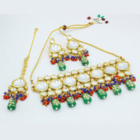 Heera Jewellers Gold Plated Kundan Stone & Beads Choker Necklace Set