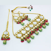 Heera Jewellers Gold Plated Kundan Stone & Beads Choker Necklace Set