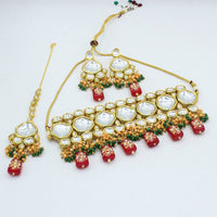 Heera Jewellers Gold Plated Kundan Stone & Beads Choker Necklace Set