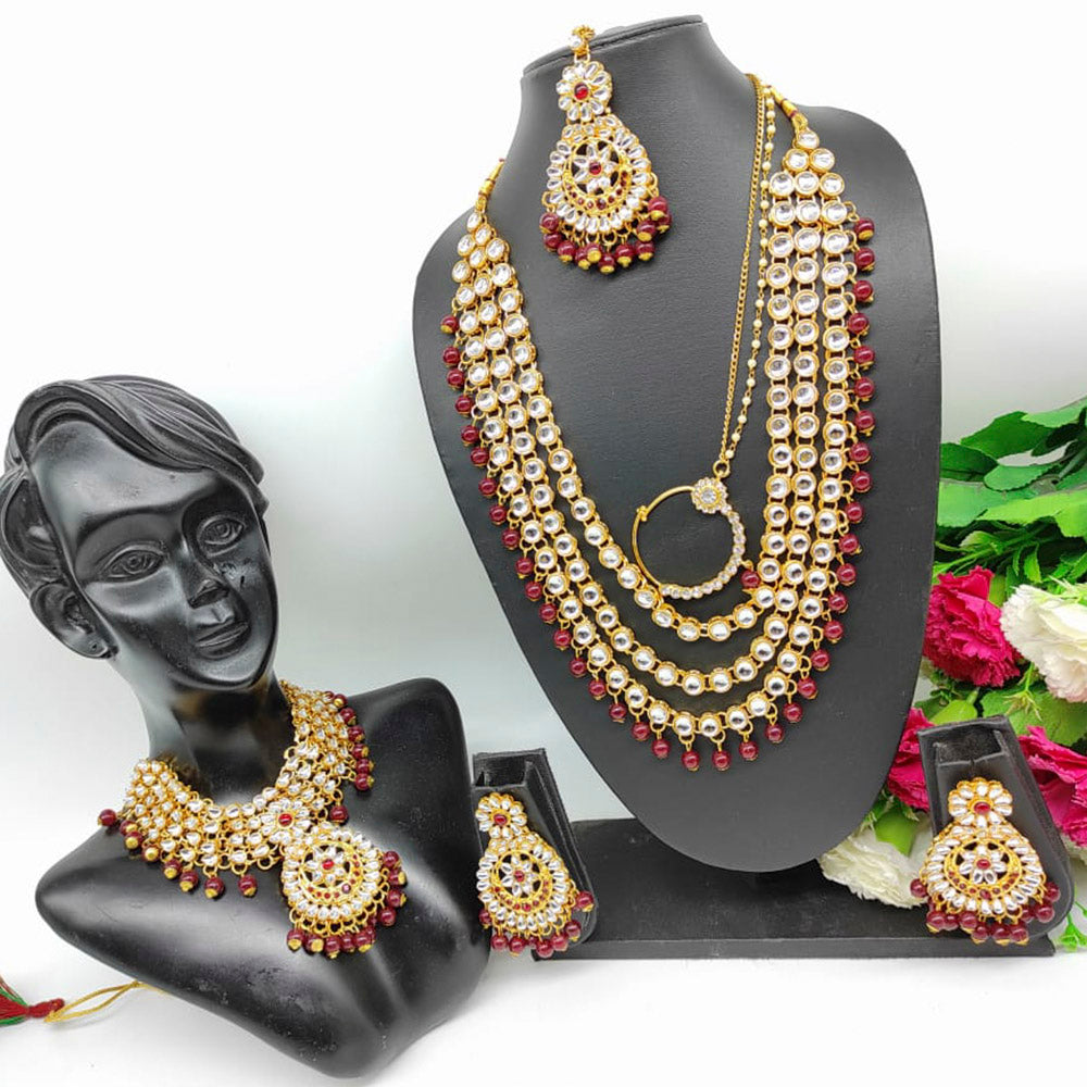 Heera Jewellers Gold Plated Kundan Stone & Beads Bridal Set