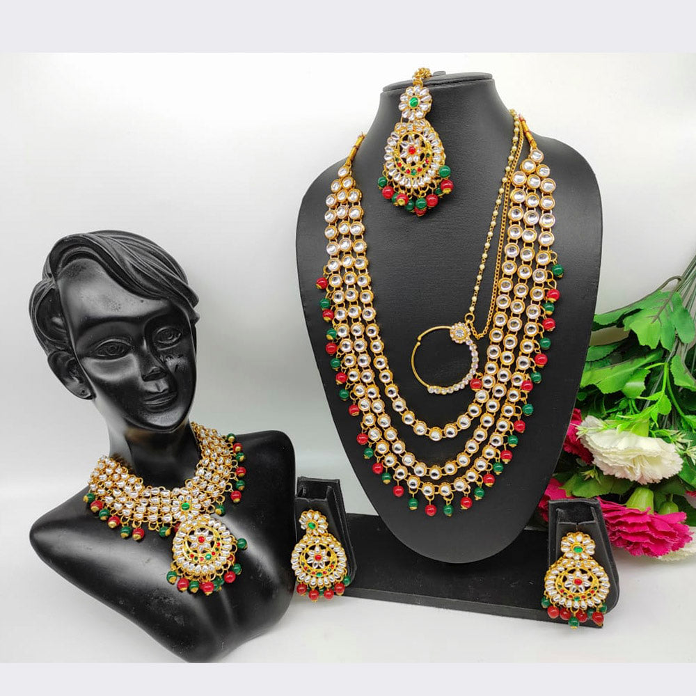 Heera Jewellers Gold Plated Kundan Stone & Beads Bridal Set