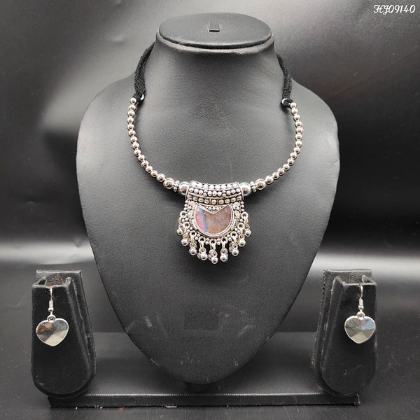 Heera Jewellers Oxidized Plated Mirror Necklace Set - HJNECk641