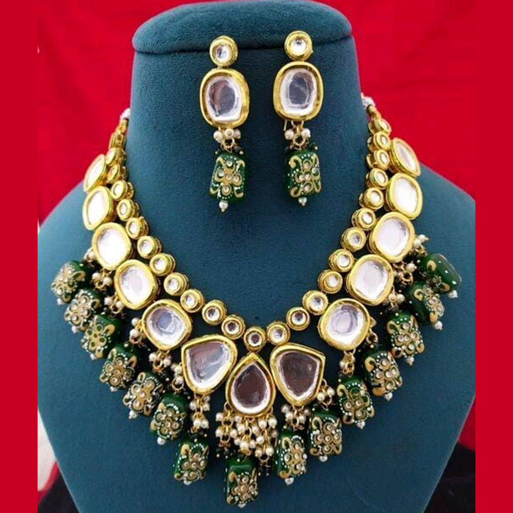 Heera Jewellers Gold Plated Kundan Stone & Beads Necklace Set