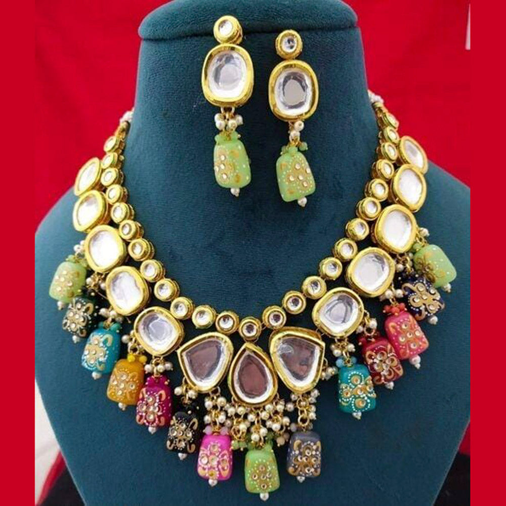 Heera Jewellers Gold Plated Kundan Stone & Beads Necklace Set