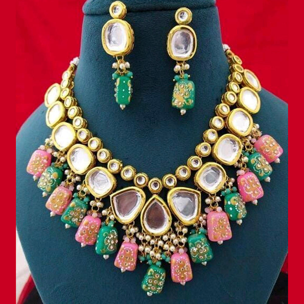 Heera Jewellers Gold Plated Kundan Stone & Beads Necklace Set