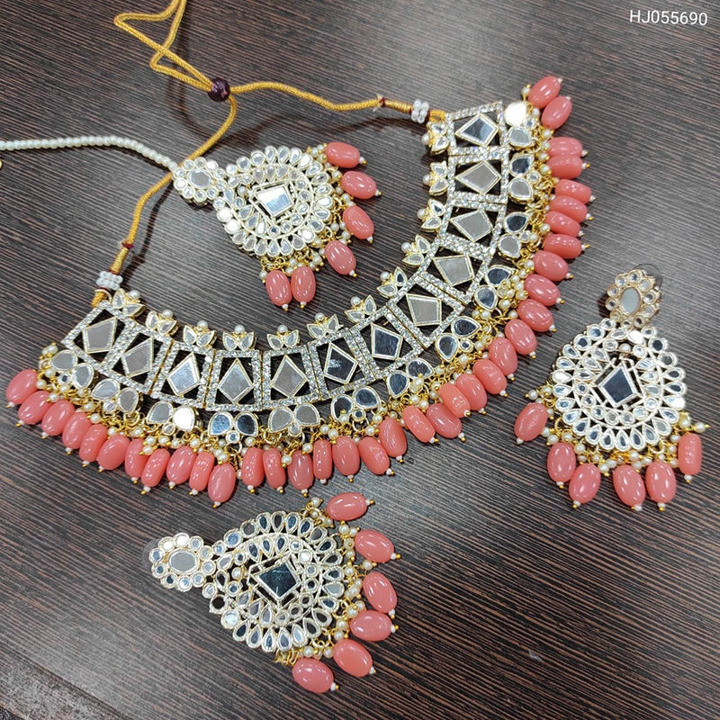Heera Jewellers Gold Plated Beads & Mirror & Austrian Stone Choker Necklace Set