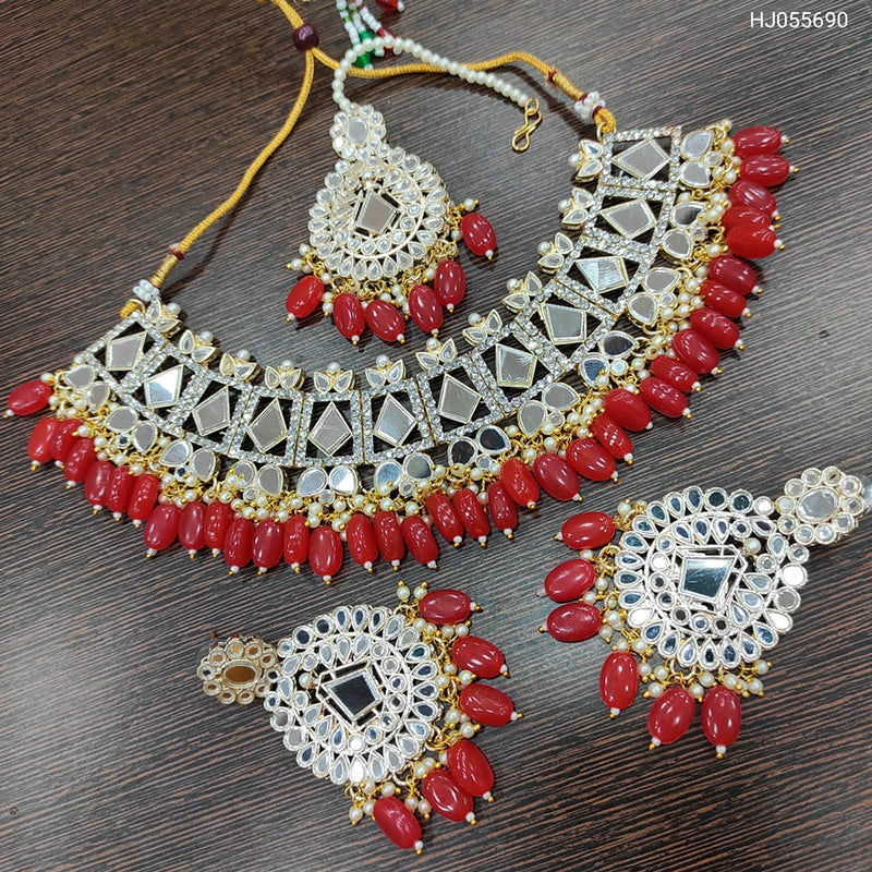 Heera Jewellers Gold Plated Beads & Mirror & Austrian Stone Choker Necklace Set