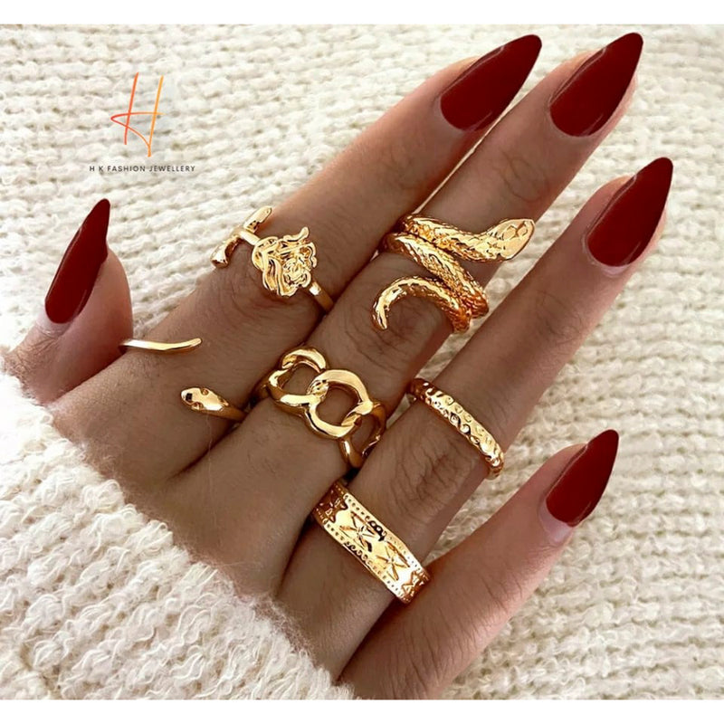 H K Fashion Rose Gold Plated Ring 6 Set Adjustable ring