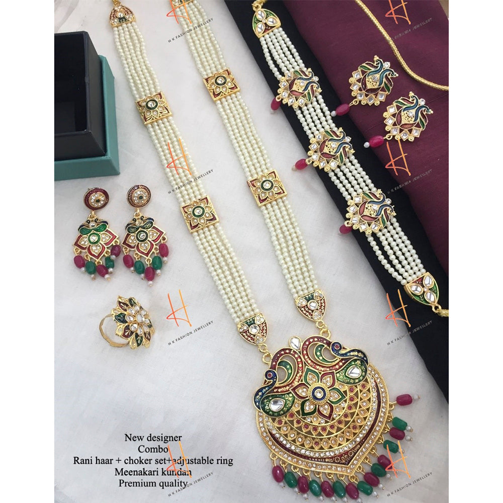 H K Fashion Gold Plated Designer Kundan Combo Set -HKFCOMBO03