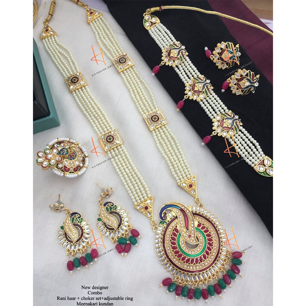 H K Fashion Gold Plated Designer Kundan Combo Set -HKFCOMBO11