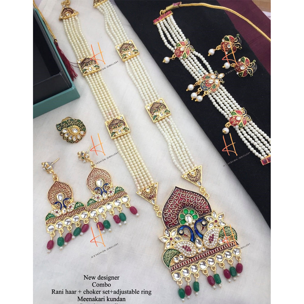 H K Fashion Gold Plated Designer Kundan Combo Set -HKFCOMBO12
