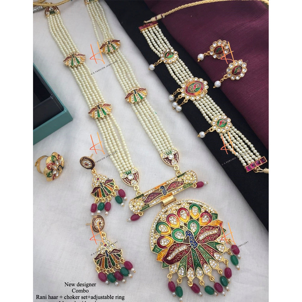 H K Fashion Gold Plated Designer Kundan Combo Set -HKFCOMBO15