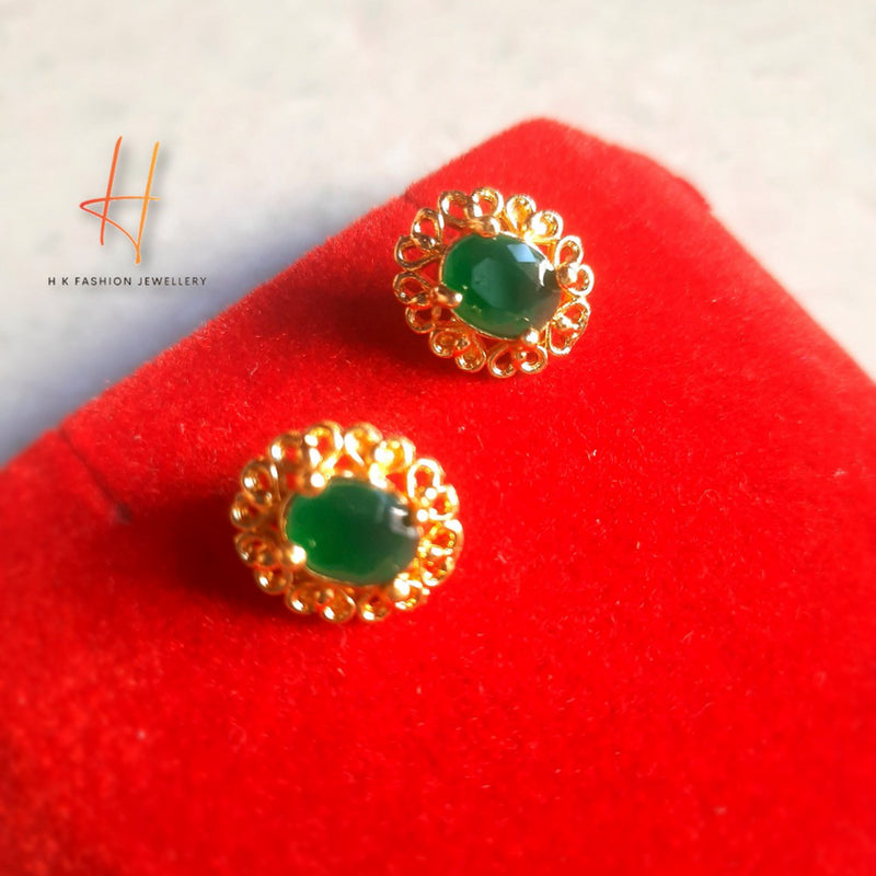 H K Fashion Modern Style Emerald Color Gemstone Stud  Earrings