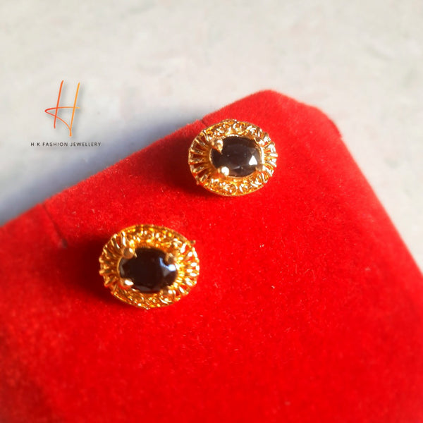 H K Fashion Modern Style Black Gemstone Tops Stud  Earrings