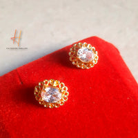 H K Fashion Modern Style White Gemstone Tops Stud  Earrings