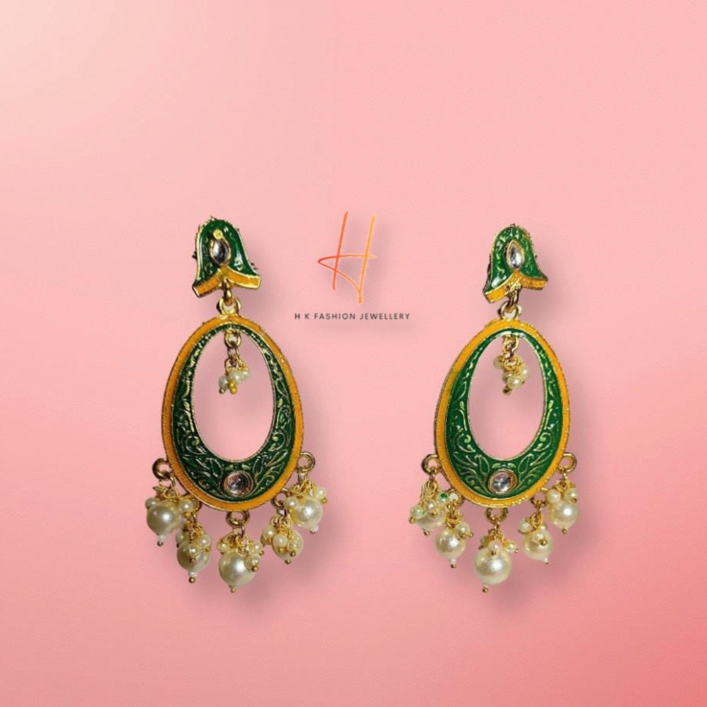 H K Fashion Gold Plated Kundan & Meenakari Dangler Earrings