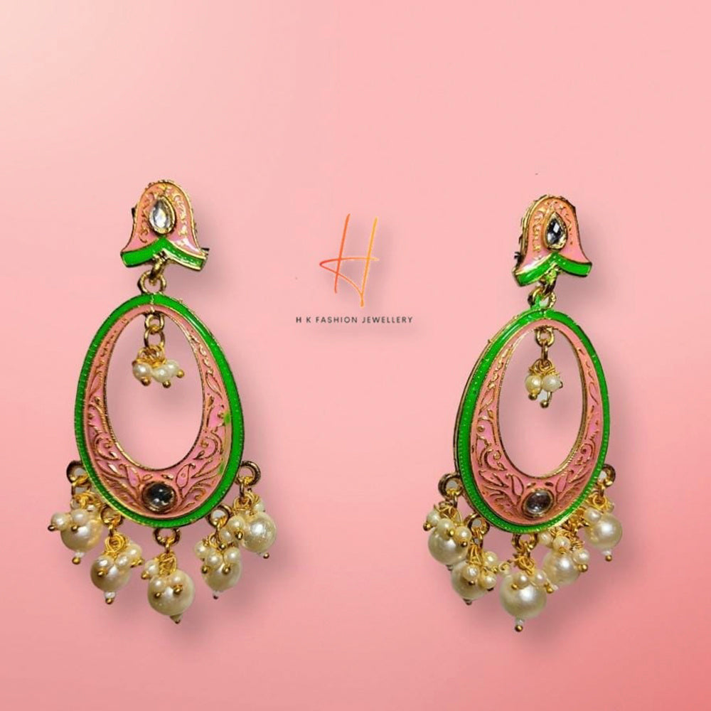 H K Fashion Gold Plated Kundan & Meenakari Dangler Earrings