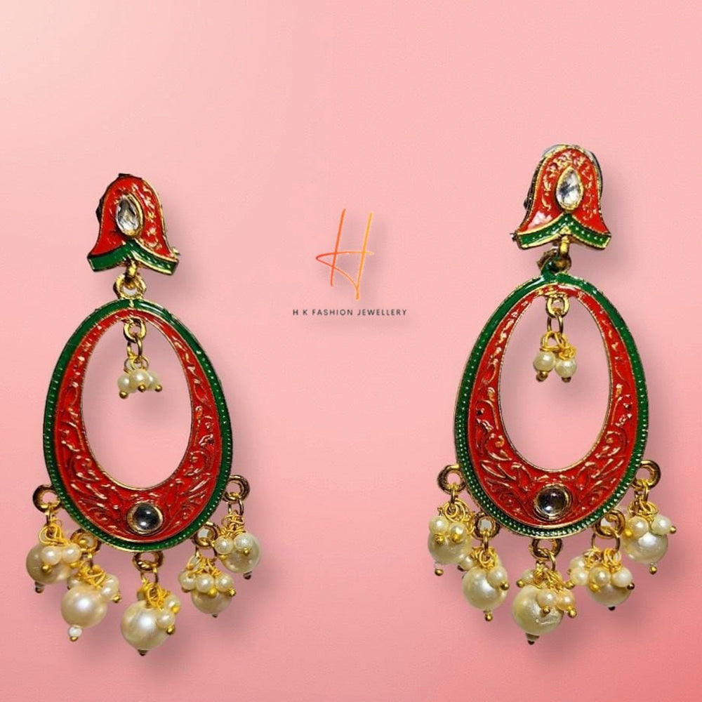 H K Fashion Gold Plated Kundan & Meenakari Dangler Earrings