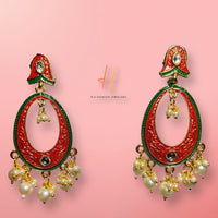 H K Fashion Gold Plated Kundan & Meenakari Dangler Earrings