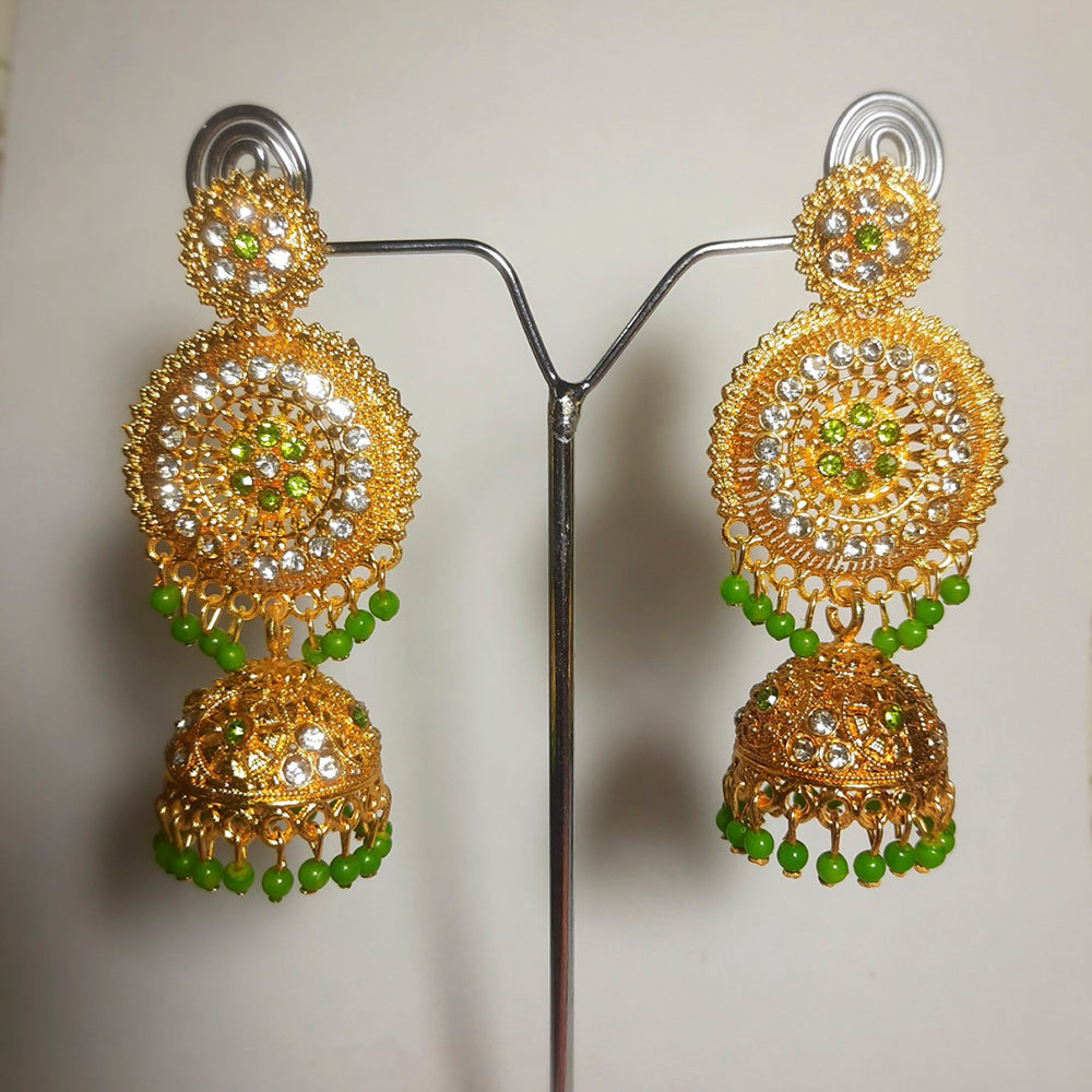 H K Fashion Gold Plated Austrian Stone & Beads Jhumki Earrings