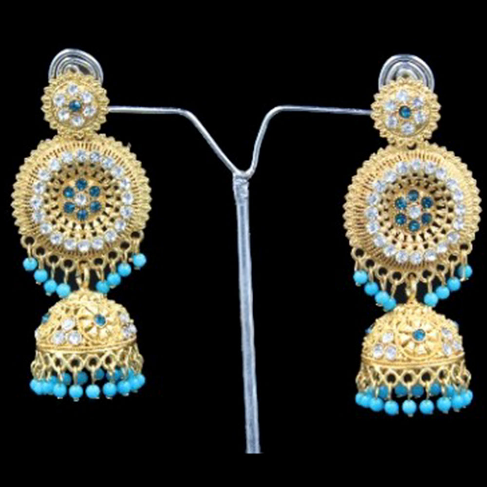 H K Fashion Gold Plated Austrian Stone & Beads Jhumki Earrings