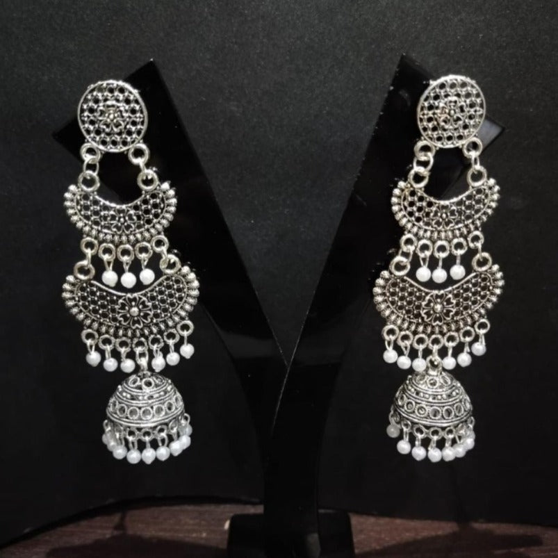 H K Fashion Oxidised Plated Jhumki Earrings