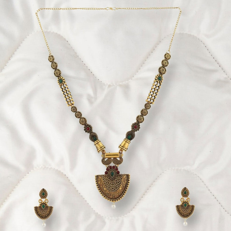 H K Fashion Antique Gold Plated Pota Stone Long Haram Necklace Set